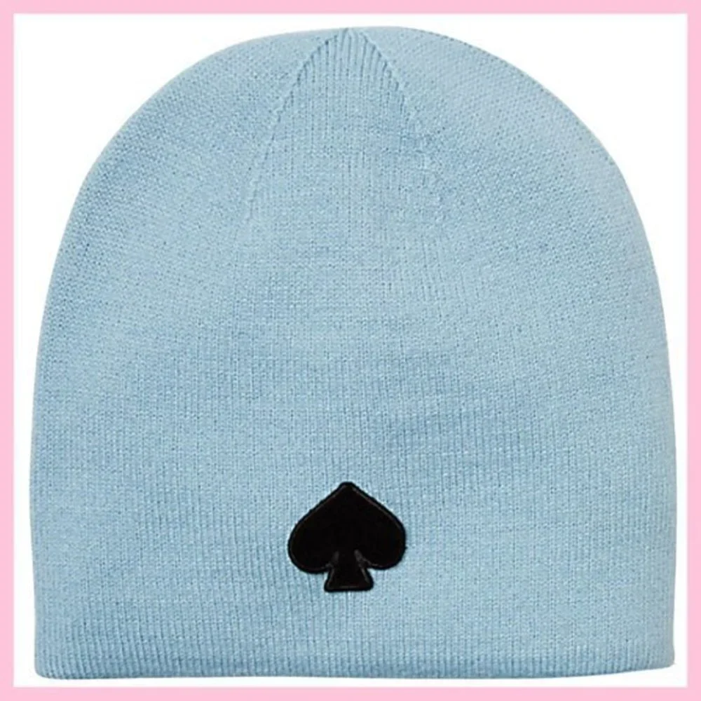 KATE SPADE Light Blue Tech Finger Gloves & Beanie Black Flocked Spade Set